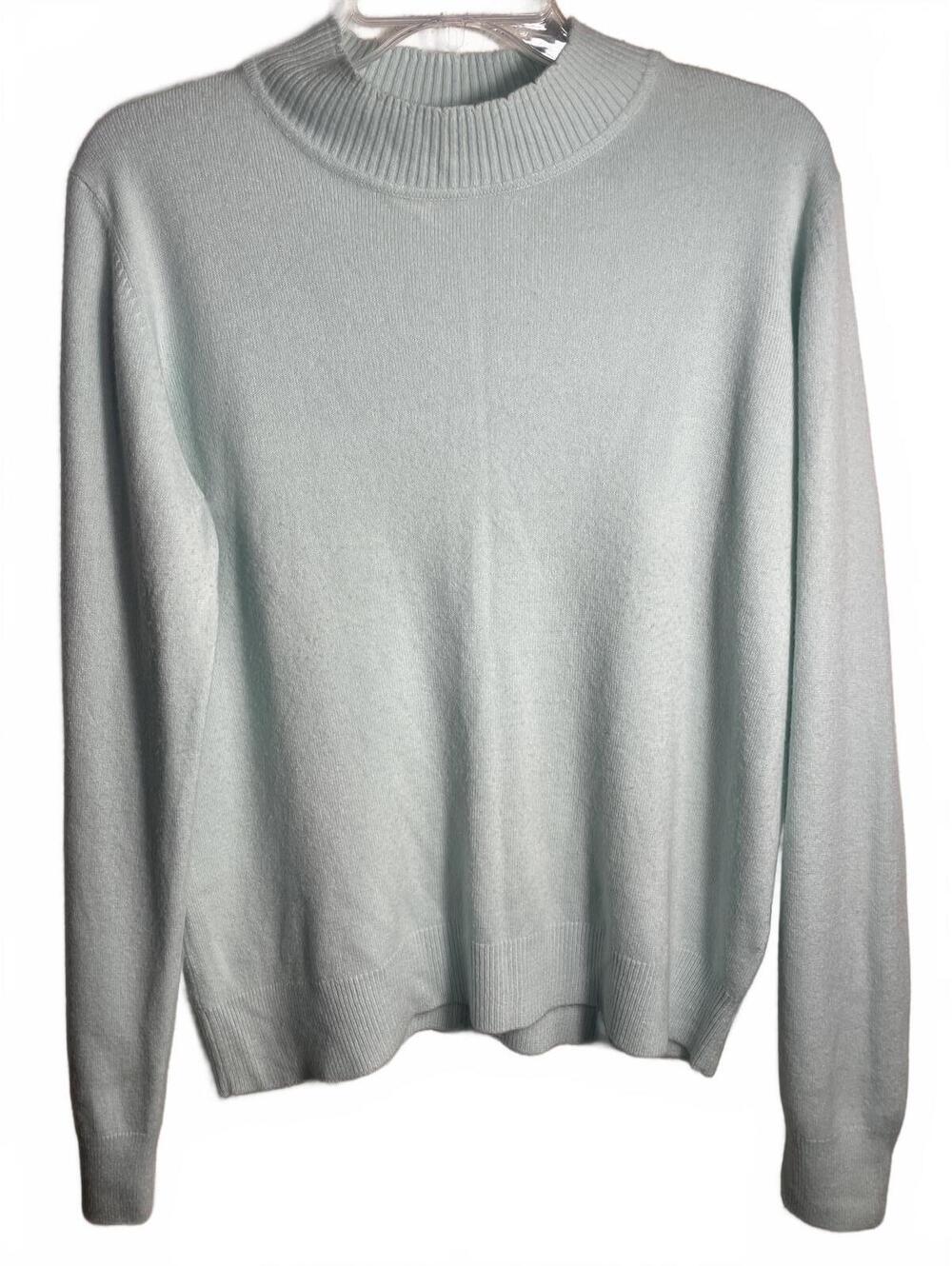 Vintage Sag Harbor Knit Sweater Womens Large Blue Mock Neck Coquette Minimalist